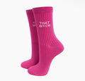 That Bitch Combed Cotton Glitter Socks in Hot Pink