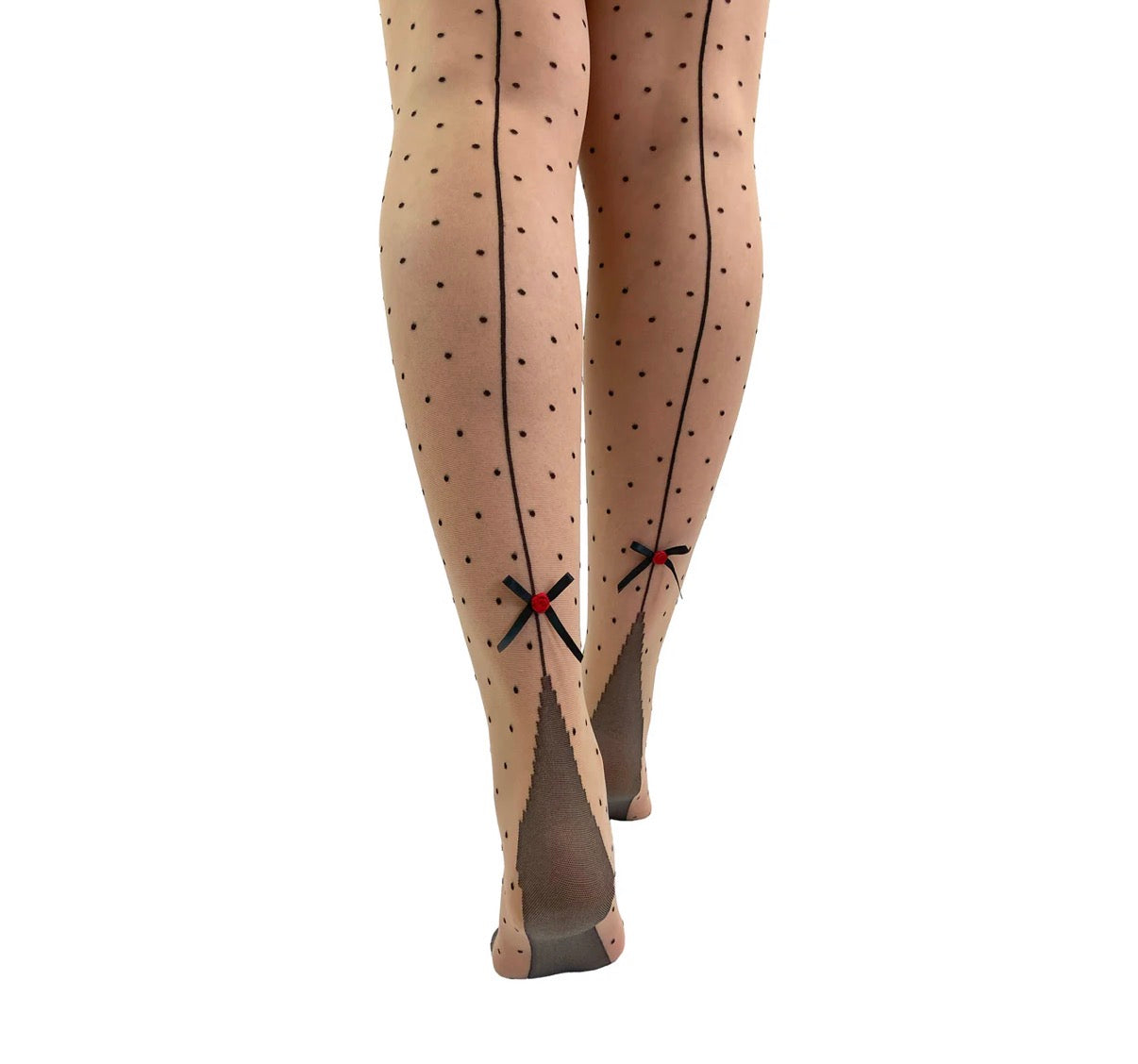 Premium Dotty Seamed Tight With Black Bow & Red Rose