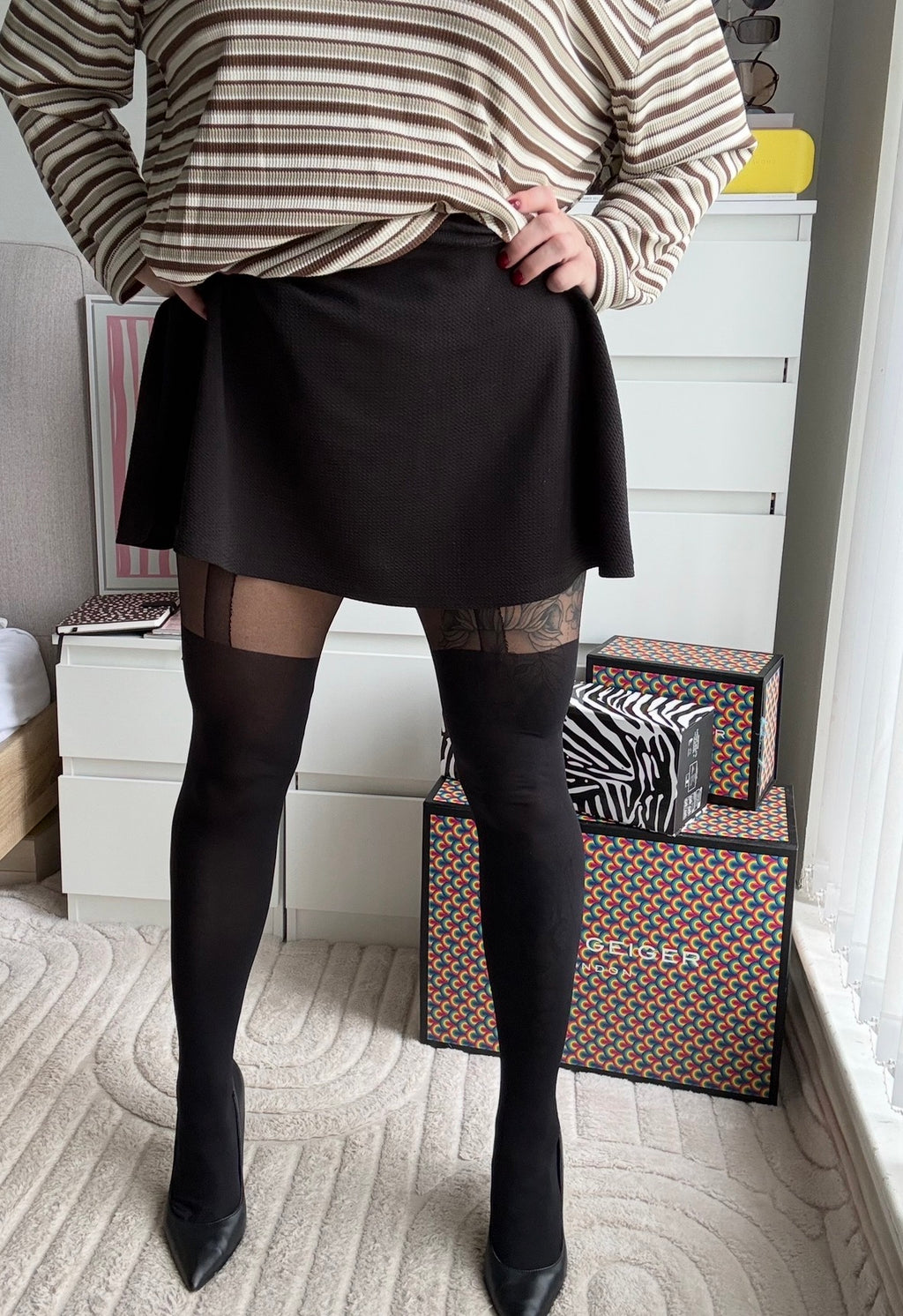 Plain Stripe Suspender Tights