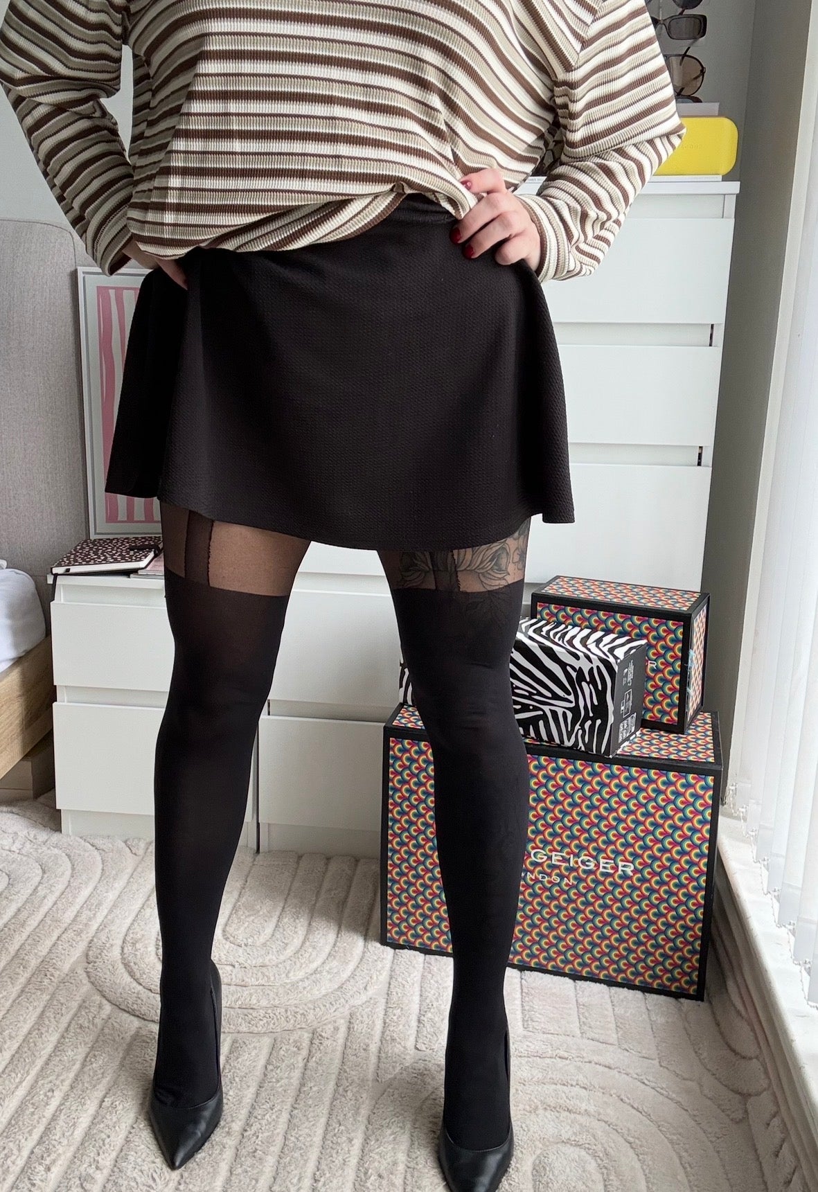 Plain Stripe Suspender Tights